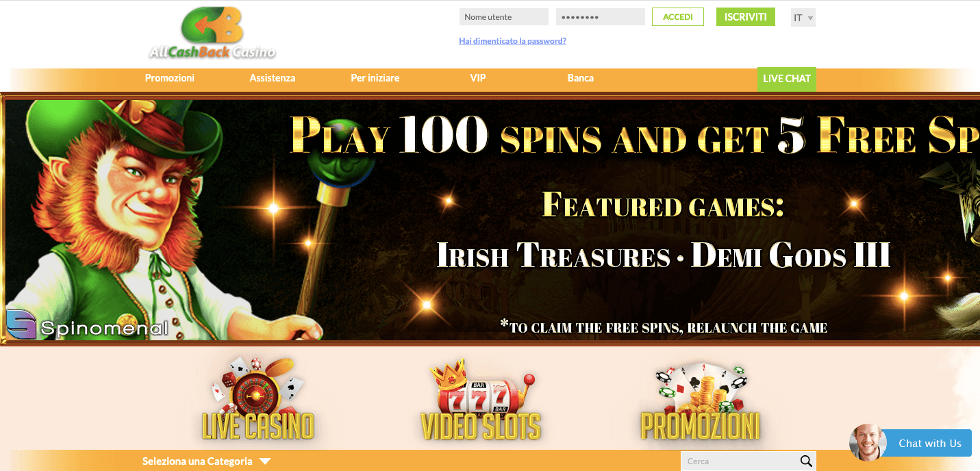 All Cashback Casinò homepage