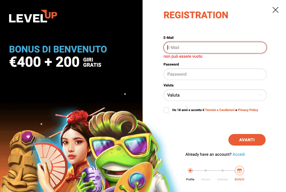 LevelUp Casino Registrazione LevelUp Casino Registrazione