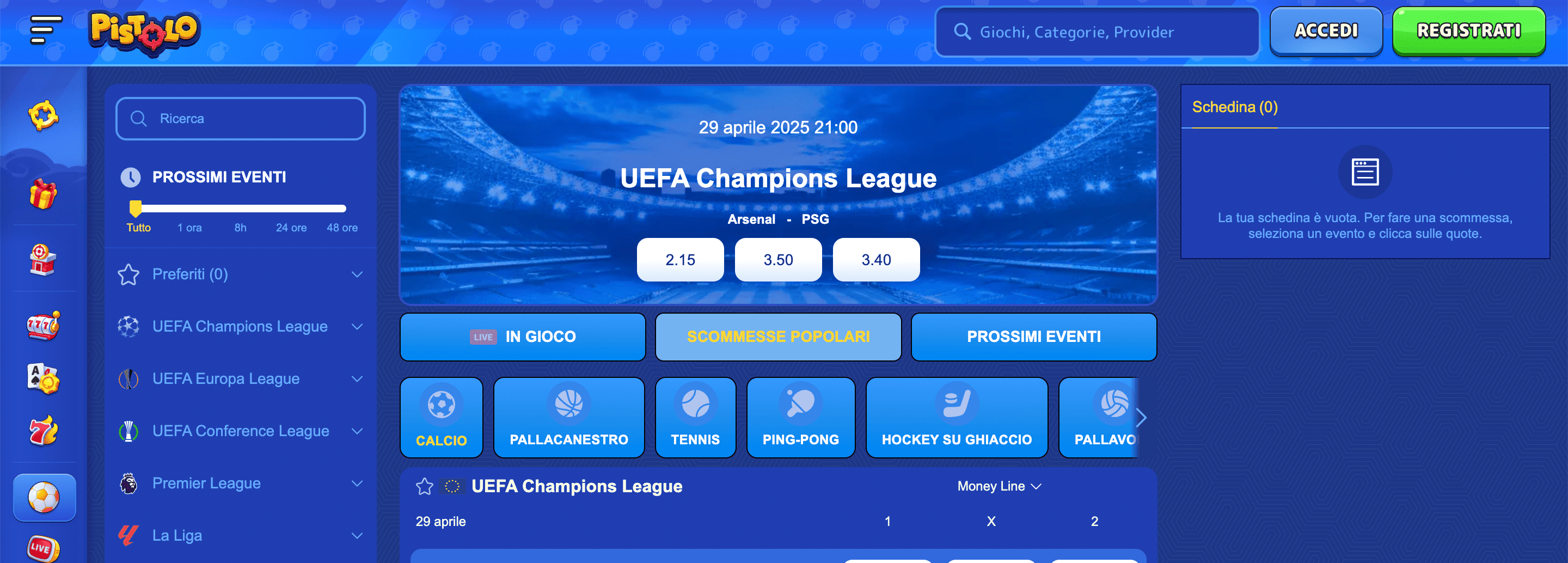 Pistolo scommesse Screenshot