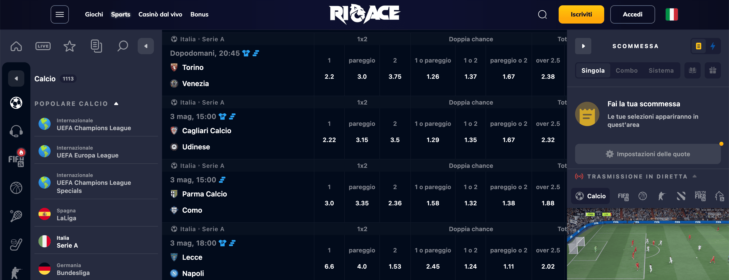 RioAce Scommesse