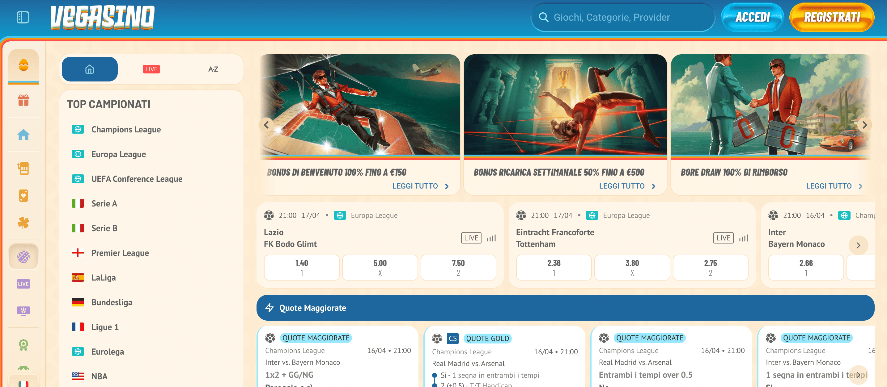 Vegasino Scommesse Screenshot