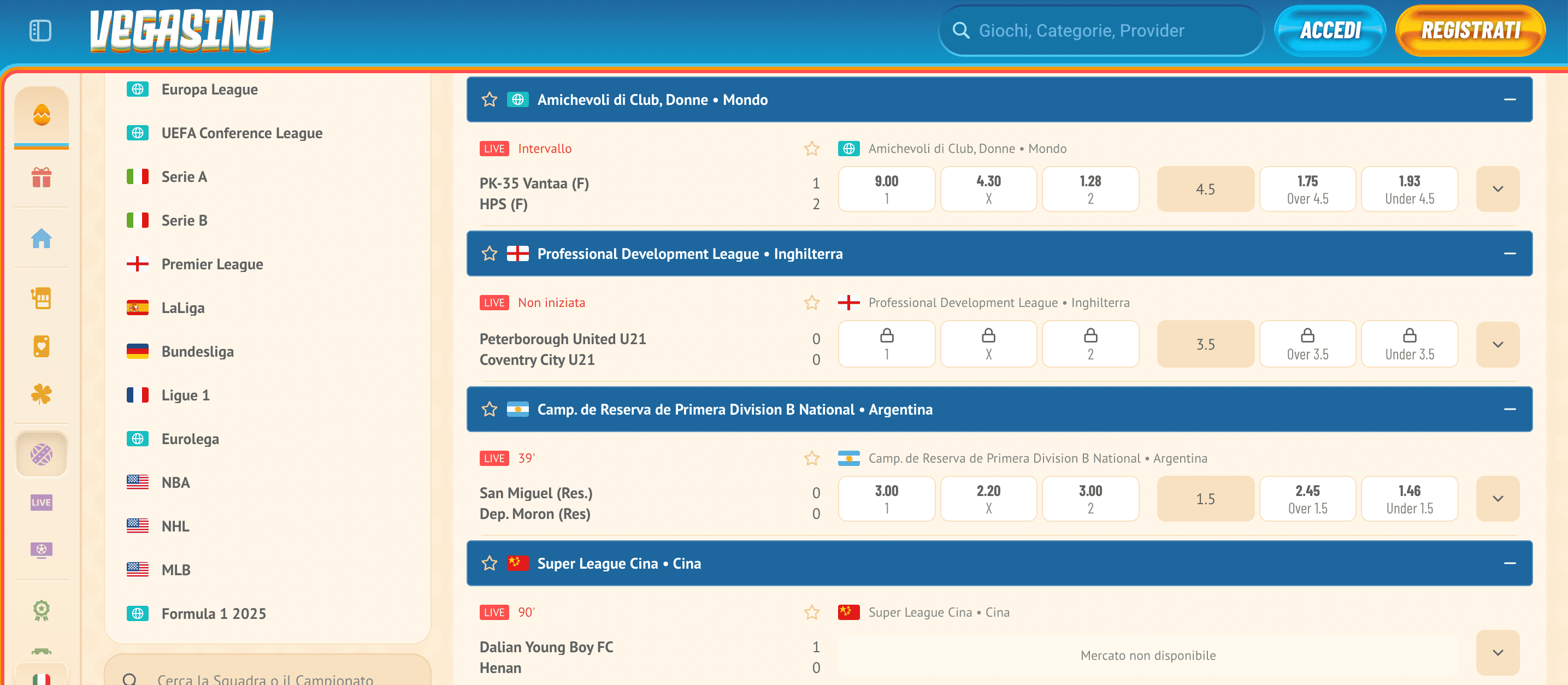 Vegasino Scommesse Live
