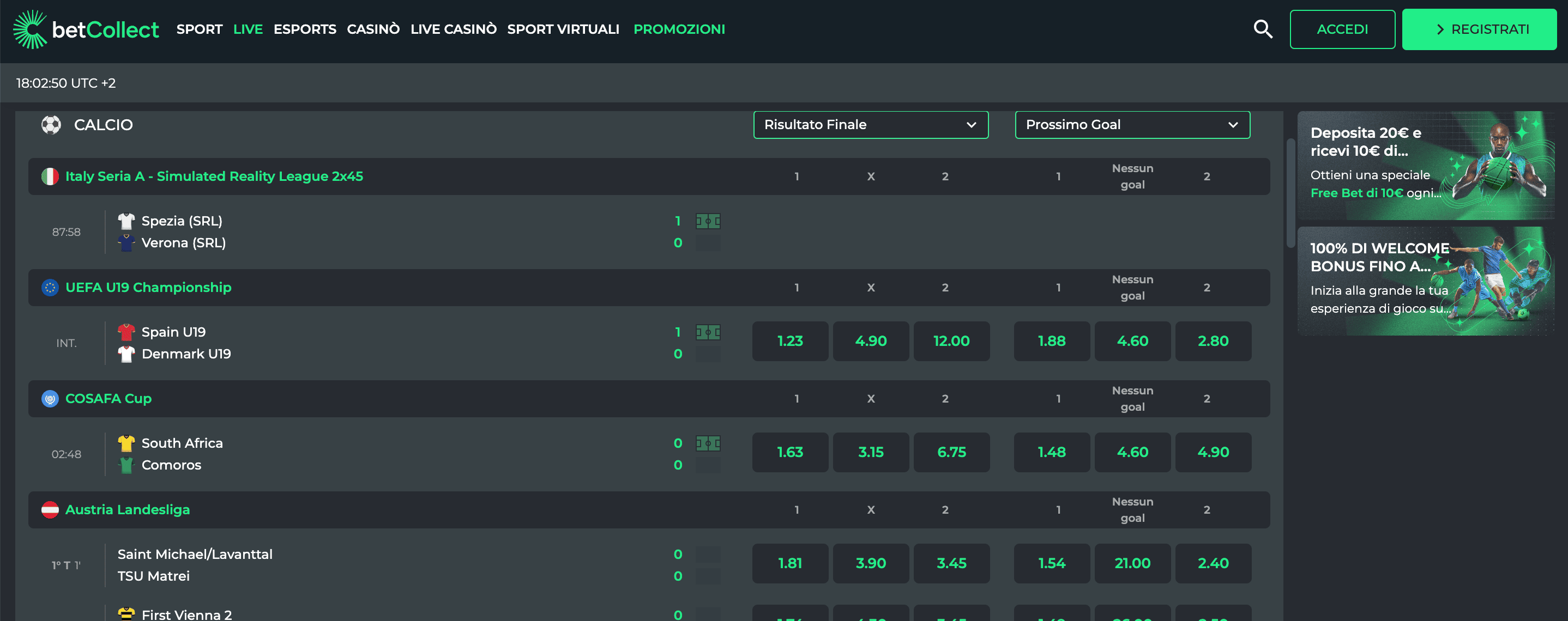 BetCollect Scommesse Live