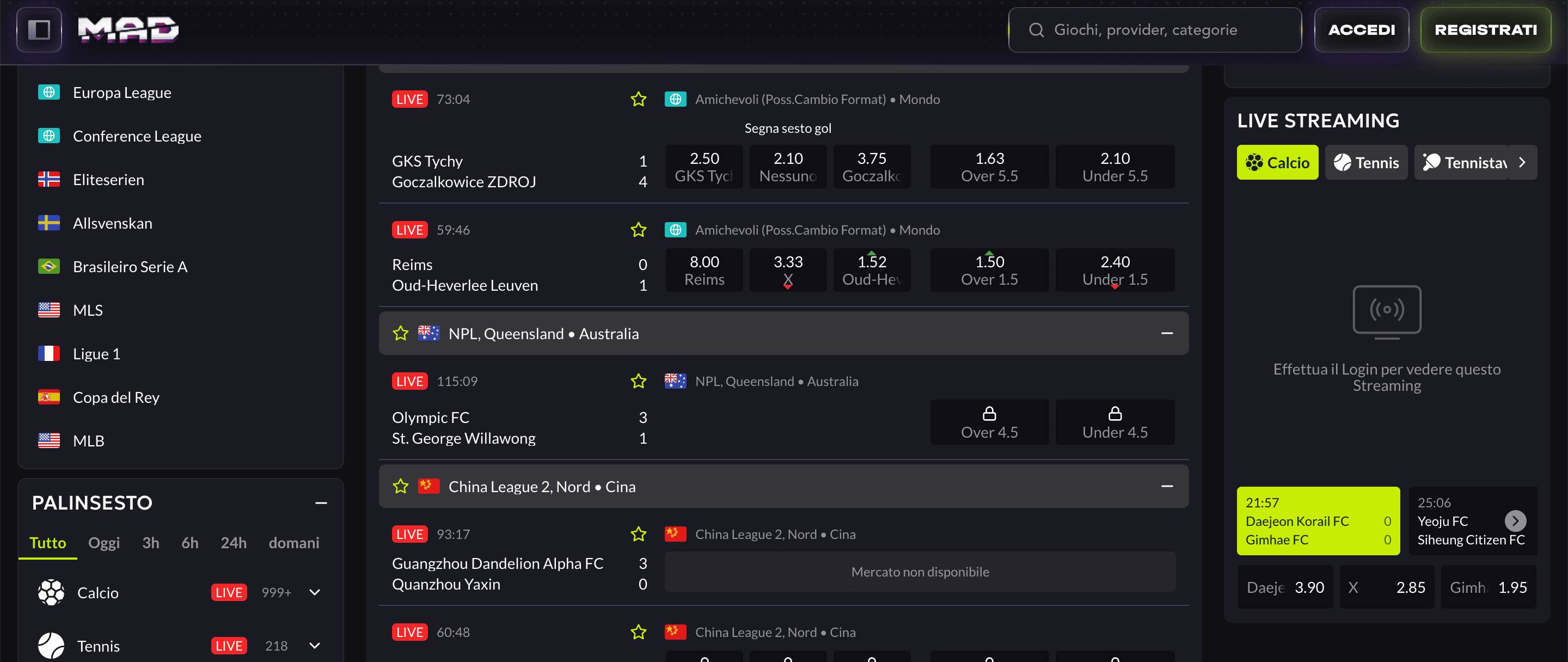 MadCasino Scommesse Live