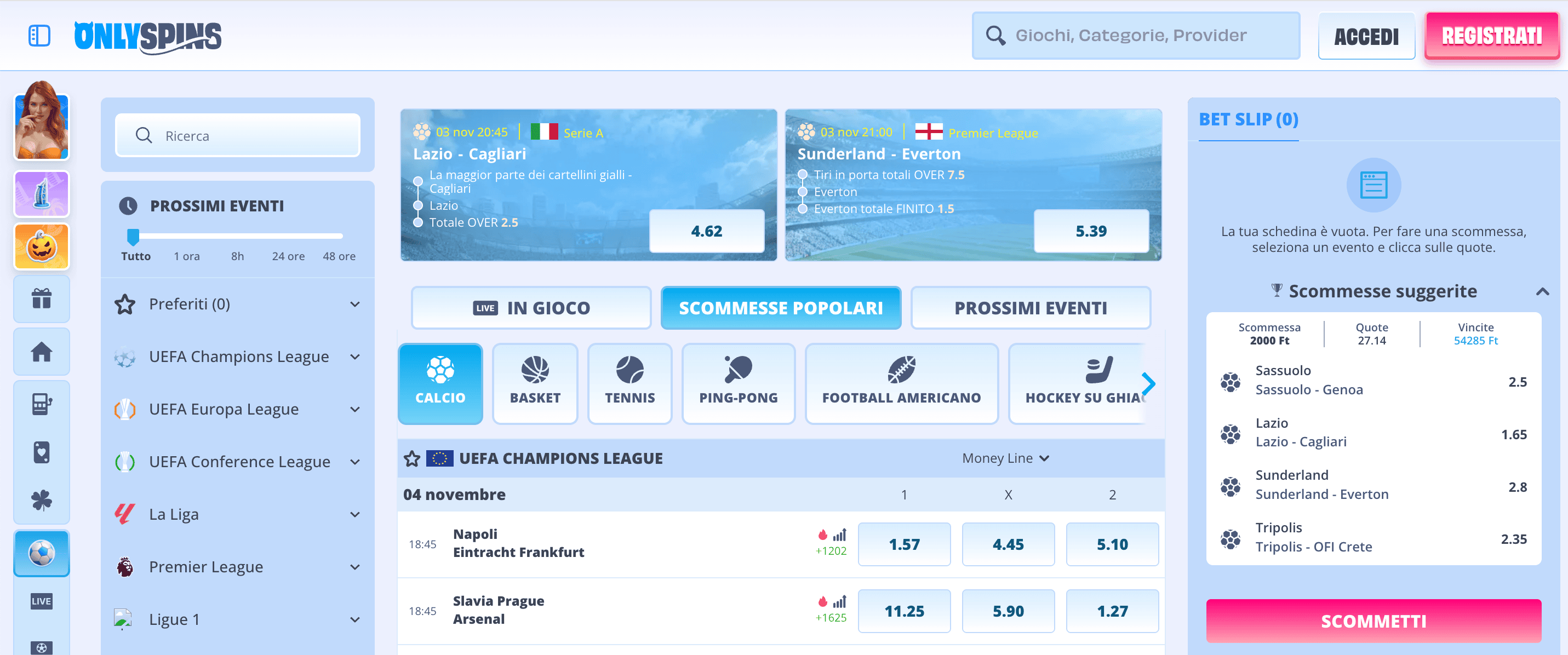 OnlySpins Scommesse Screenshot